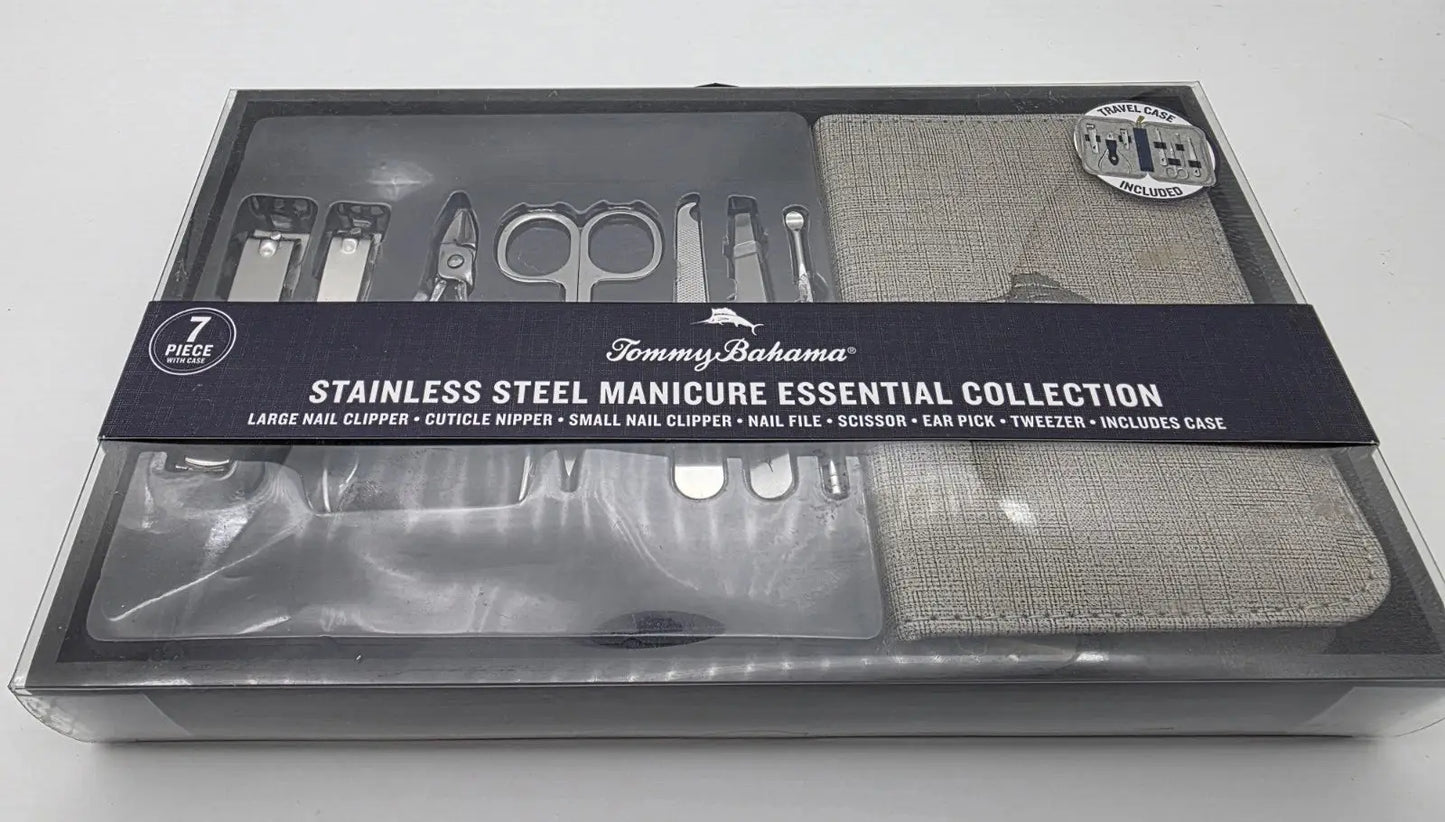 Tommy Bahama Stainless Steel Manicure Essential Collection Travel Case Included