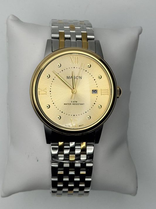Classical Heritage & Two-Tone Opulence: Mason Two-Tone Crystal-Accented Roman Numeral Automatic Watch (5 ATM)