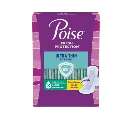 Poise Ultra Thin Incontinence Pads – Light Absorbency, Regular Length (28 Count)