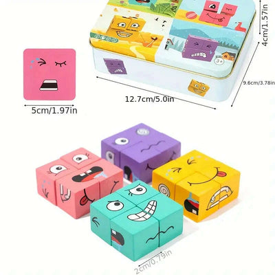 Interactive Wooden Expression Puzzle Blocks – Colorful Face Matching Game