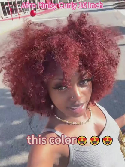 UNice 7x5 Bye-Bye Slip™ Wig Glueless Lace Sunset Afro Kinky Curly & Jerry Curly for Reddish Brown Drawstring Wig-18"