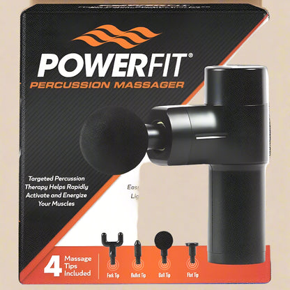 Powerfit MASSAGER Gun Deep Tissue Body Percussion Handheld 4 Tips 4 Settings