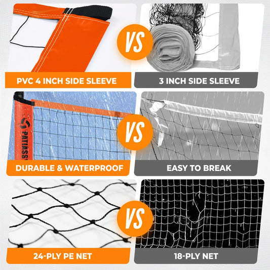 Patiassy Tournament Volleyball Net Set with Adjustable Poles & Carry Bag (Orange)