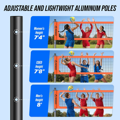 Patiassy Professional Volleyball Net Set with Adjustable Poles & Carry Bag (Orange)