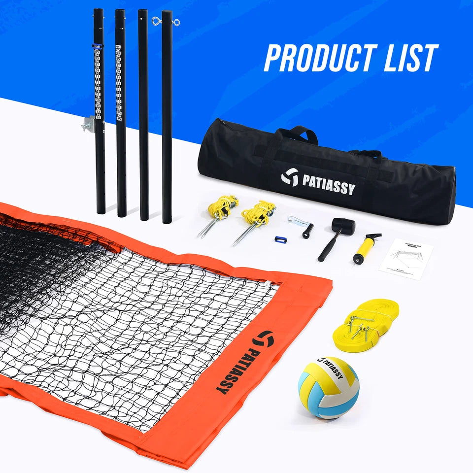 Patiassy Professional Volleyball Net Set with Adjustable Poles & Carry Bag (Orange)