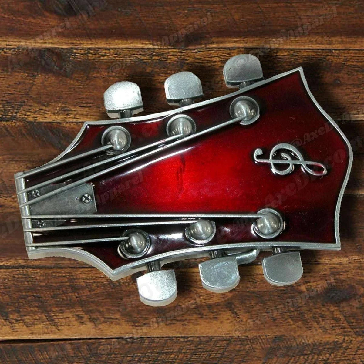 Red Guitar Headstock Belt Buckle – Heavy-Duty Metal Rock & Country Accessory
