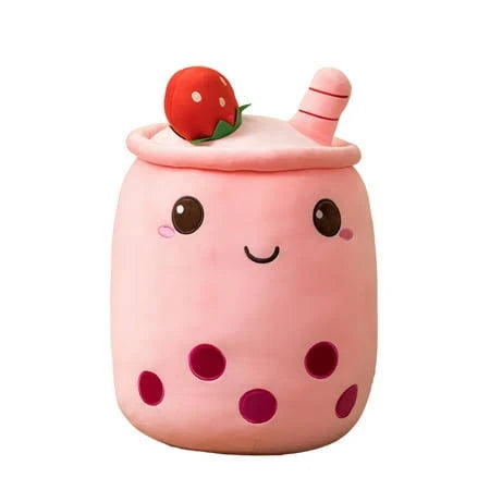 Boba Plush Toy Cute Stuffed Bubble Tea Food Shaped Throw Pillow Cushion Cartoon Fruit Milk Tea Gift for Kids (Pink, 9 inches)