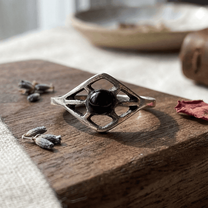 STERLING STEEL SQUARE w/ONYX RING
